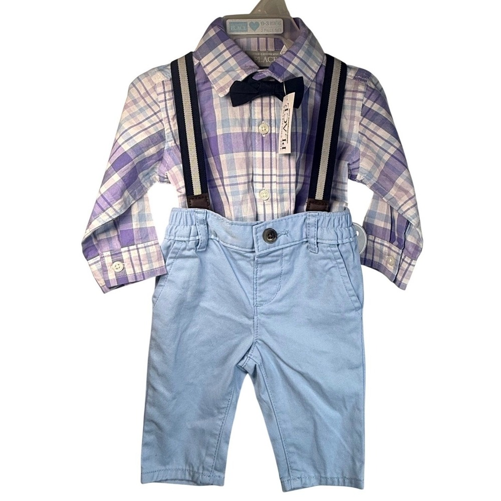 NWT The Childrens Place 100% Cotton Baby Boy 0-3M Plaid Bodysuit Picturesque Set - Picture 2 of 12